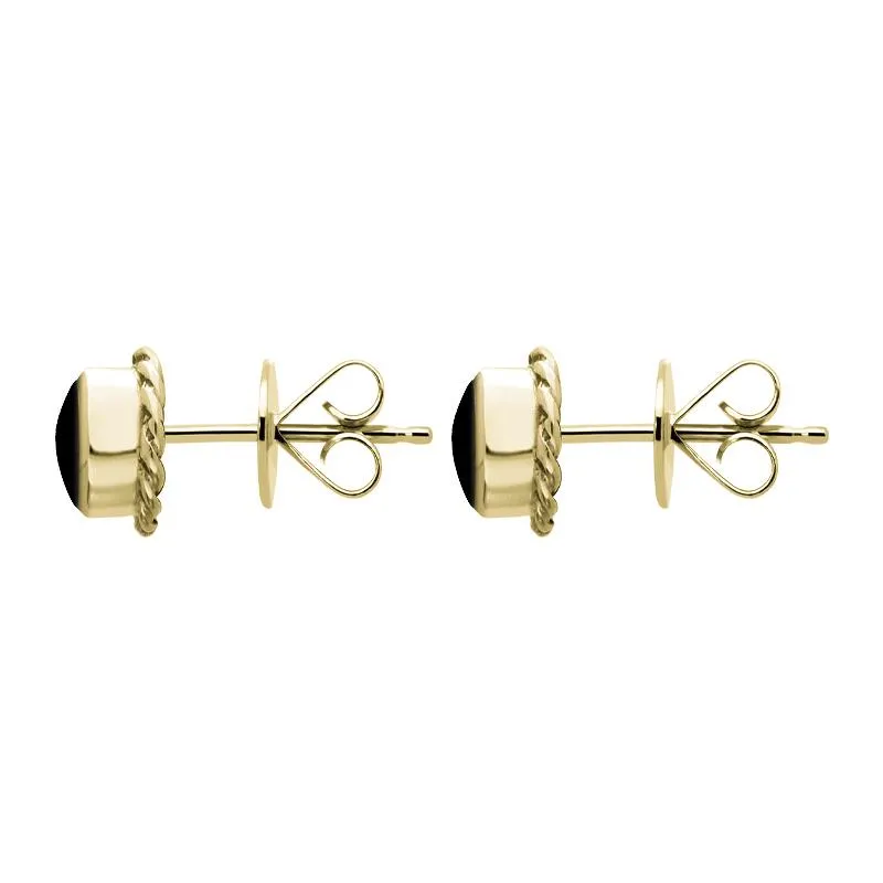 9ct Yellow Gold Whitby Jet Round Twist Edge Stud Earrings