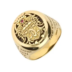 9ct Yellow Gold Whitby Jet Ruby Dracula Crest Replica Signet Ring