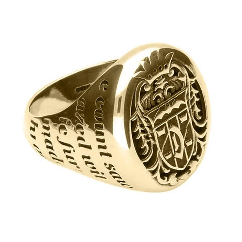 9ct Yellow Gold Whitby Jet Ruby Dracula Crest Replica Signet Ring