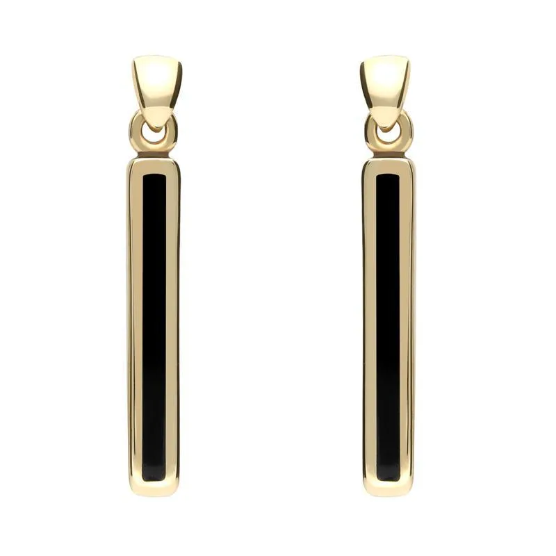 9ct Yellow Gold Whitby Jet Short Slim Drop Earrings