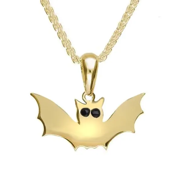 9ct Yellow Gold Whitby Jet Small Bat Necklace
