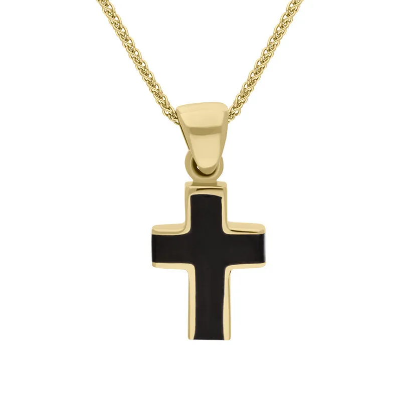 9ct Yellow Gold Whitby Jet Small Channel Set Cross Necklace D