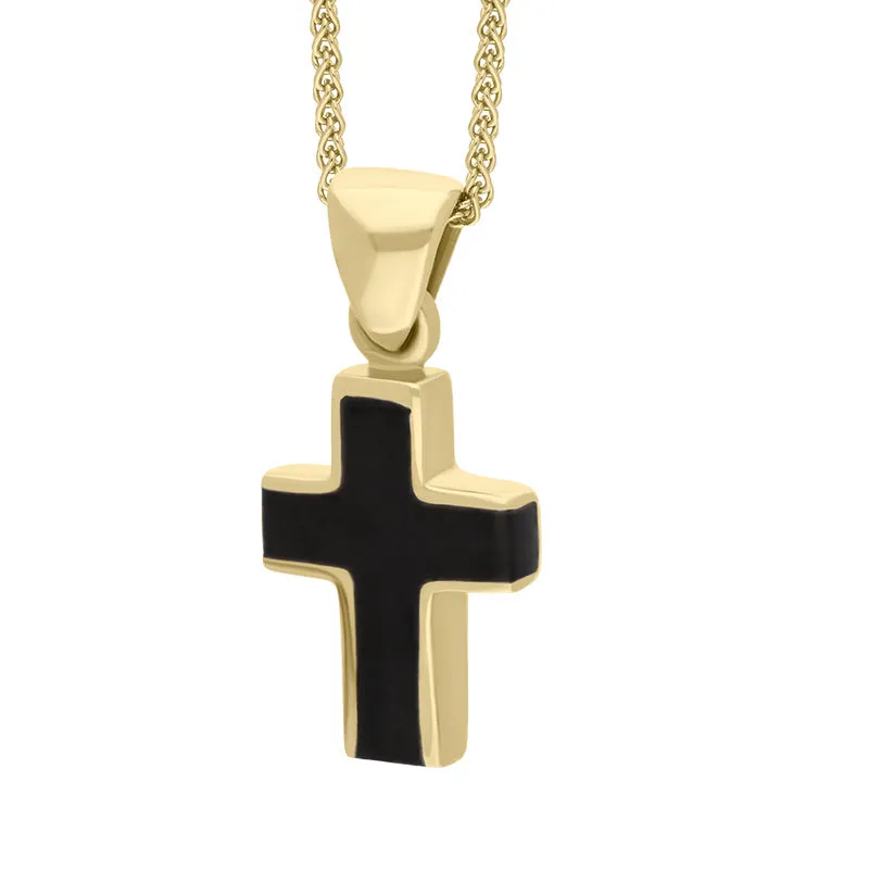 9ct Yellow Gold Whitby Jet Small Channel Set Cross Necklace D