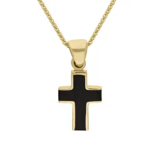 9ct Yellow Gold Whitby Jet Small Channel Set Cross Necklace D
