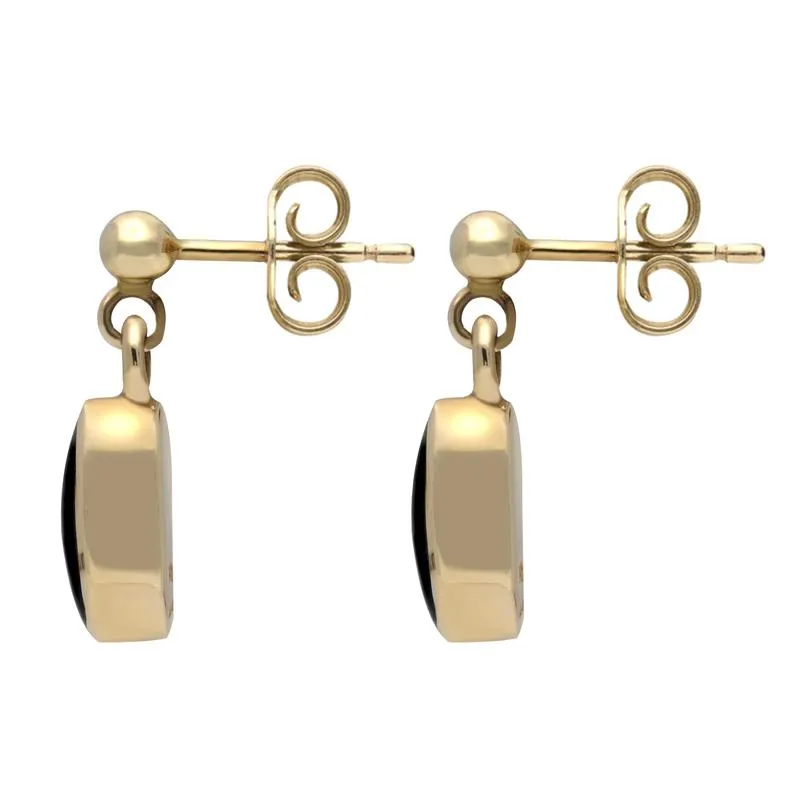 9ct Yellow Gold Whitby Jet Small Long Oval Drop Earrings