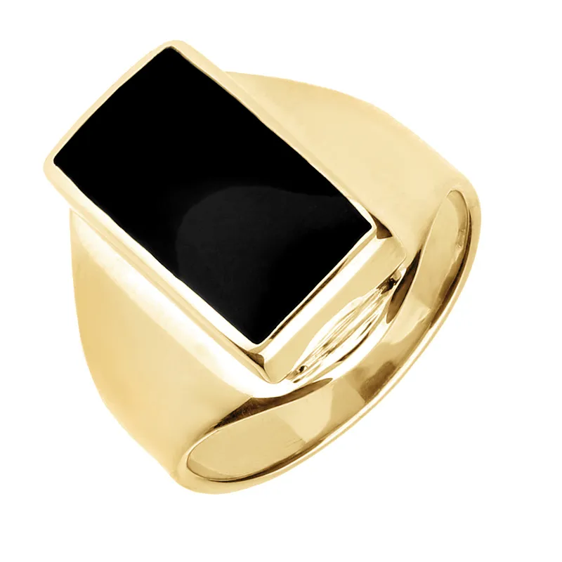 9ct Yellow Gold Whitby Jet Small Oblong Ring