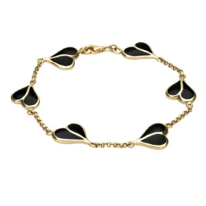 9ct Yellow Gold Whitby Jet Split Heart Bracelet