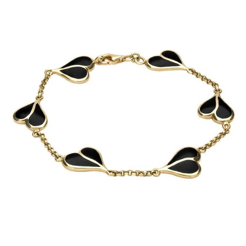 9ct Yellow Gold Whitby Jet Split Heart Bracelet