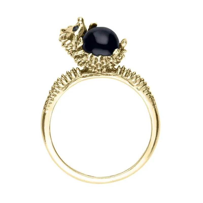 9ct Yellow Gold Whitby Jet Tiny Hedgehog Ring