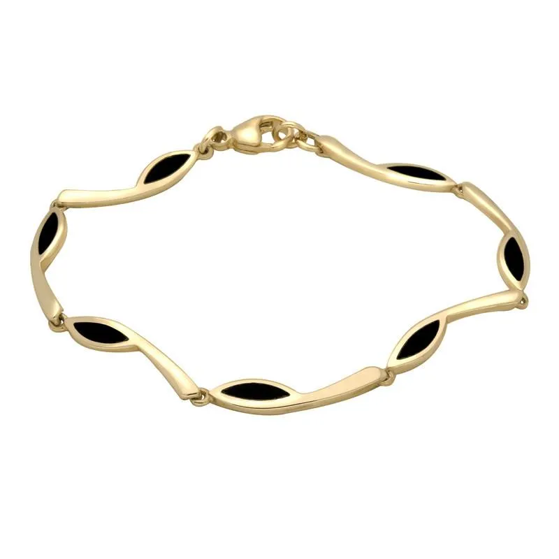 9ct Yellow Gold Whitby Jet Toscana Marquise Link Bracelet
