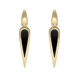 9ct Yellow Gold Whitby Jet Toscana Slim Pear Drop Earrings