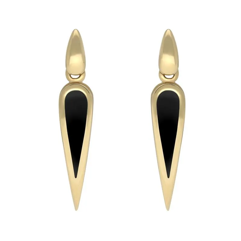 9ct Yellow Gold Whitby Jet Toscana Slim Pear Drop Earrings