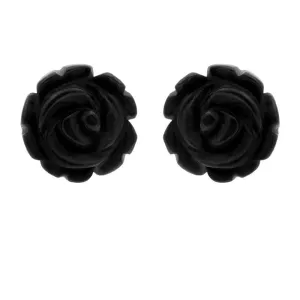 9ct Yellow Gold Whitby Jet Tuberose 10mm Rose Stud Earrings