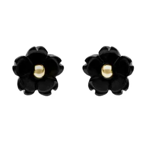 9ct Yellow Gold Whitby Jet Tuberose 6mm Flower Stud Earrings