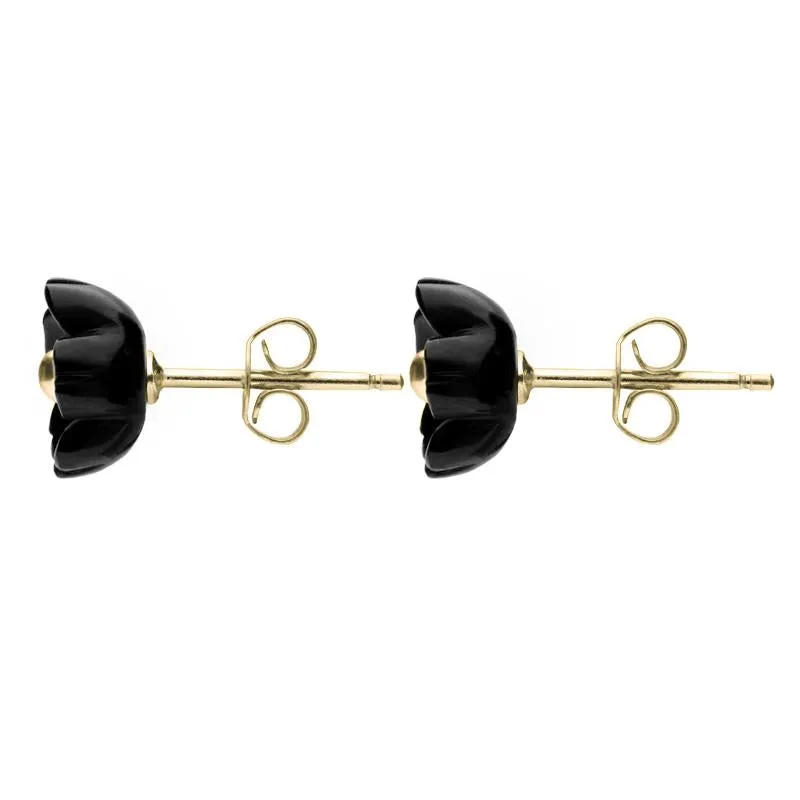 9ct Yellow Gold Whitby Jet Tuberose 6mm Flower Stud Earrings