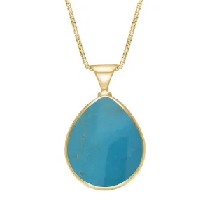 9ct Yellow Gold Whitby Jet Turquoise Queens Jubilee Hallmark Double Sided Pear-shaped Necklace D