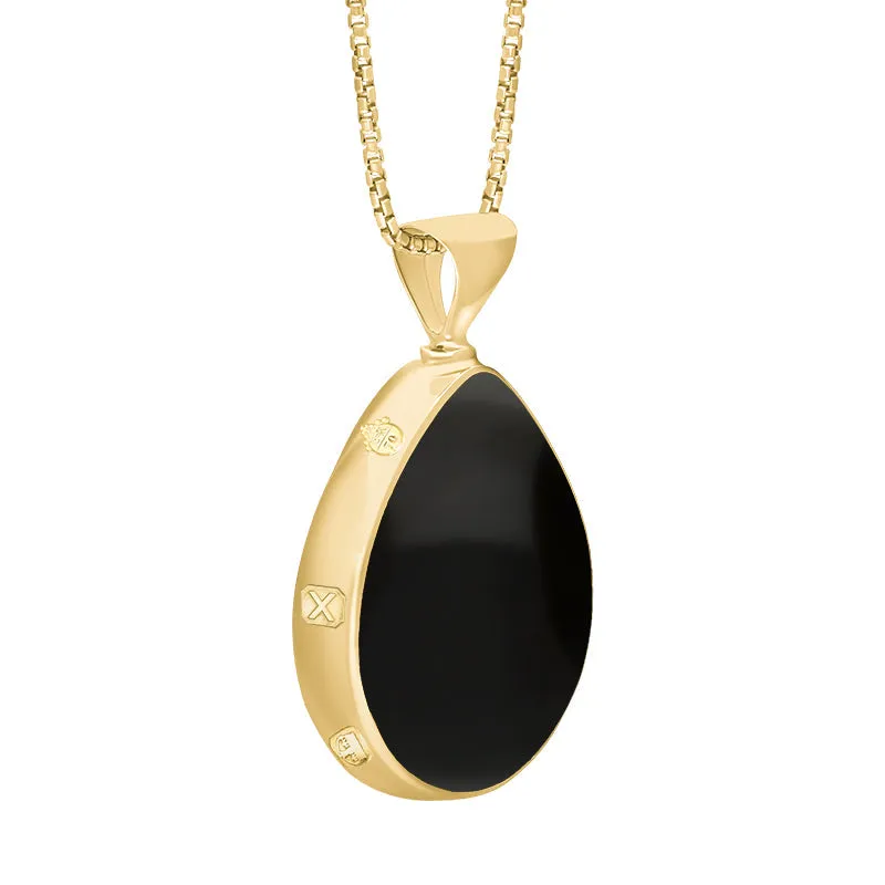 9ct Yellow Gold Whitby Jet Turquoise Queens Jubilee Hallmark Double Sided Pear-shaped Necklace D