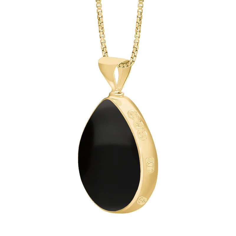 9ct Yellow Gold Whitby Jet Turquoise Queens Jubilee Hallmark Double Sided Pear-shaped Necklace D