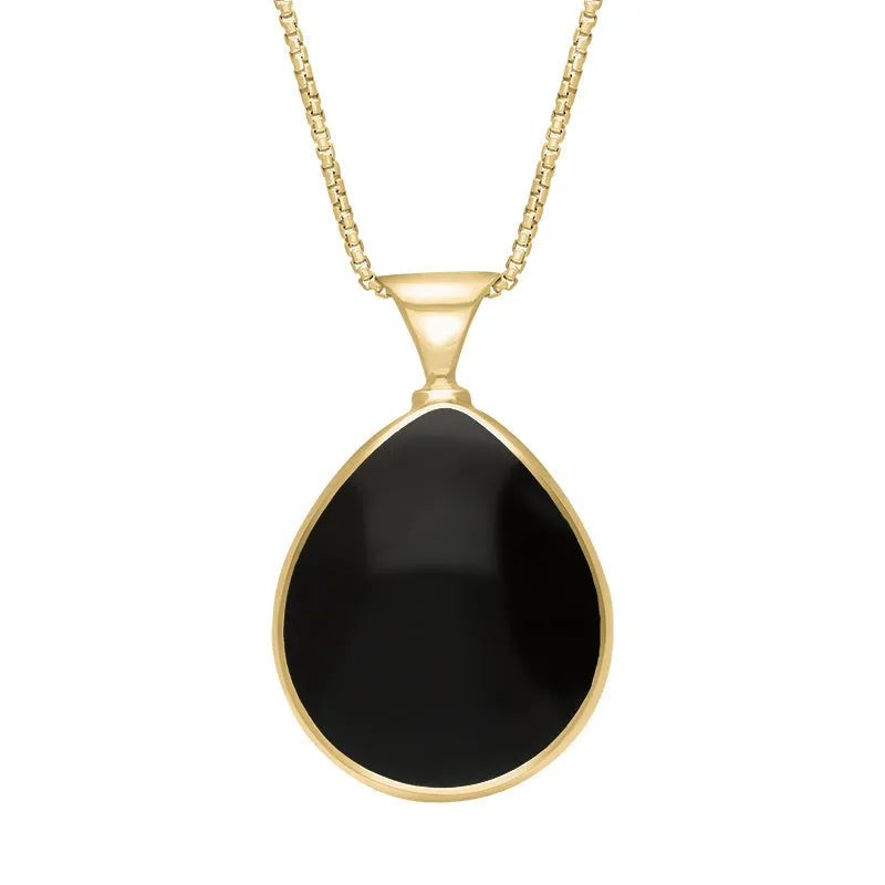 9ct Yellow Gold Whitby Jet Turquoise Queens Jubilee Hallmark Double Sided Pear-shaped Necklace D