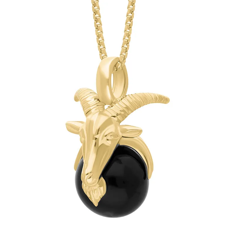 9ct Yellow Gold Whitby Jet Zodiac Capricorn 9mm Bead Pendant