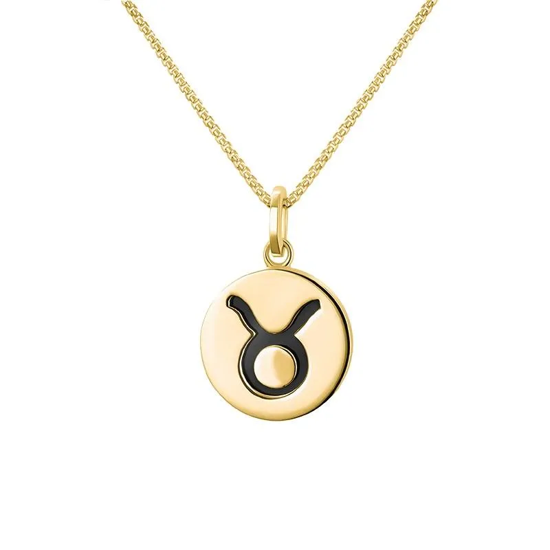 9ct Yellow Gold Whitby Jet Zodiac Taurus Round Necklace