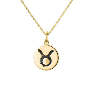 9ct Yellow Gold Whitby Jet Zodiac Taurus Round Necklace