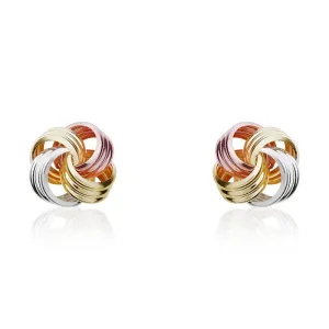 9ct Yellow Rose and White Gold 9mm Looped Knot Stud Earrings