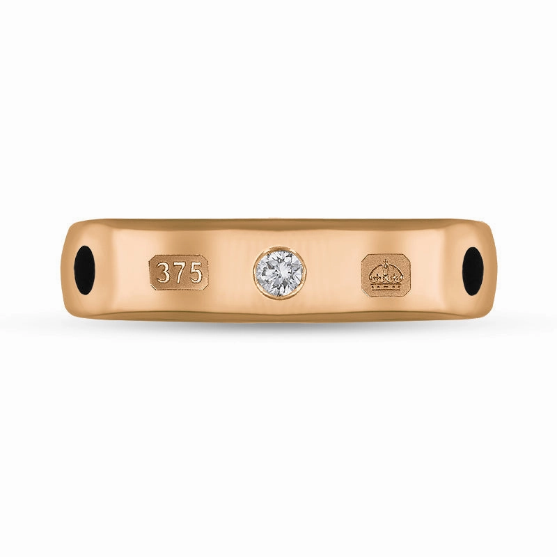 9ct Rose Gold 0.08ct Diamond Whitby Jet King's Coronation Hallmark 5mm Ring D