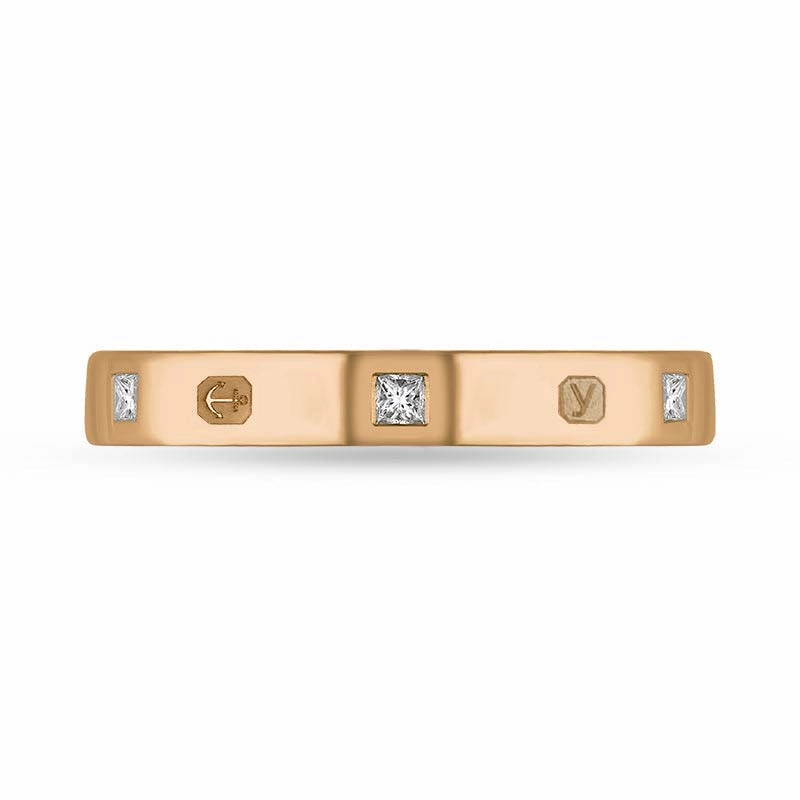 9ct Rose Gold 0.09ct Diamond King's Coronation Hallmark Princess Cut 3mm Ring D