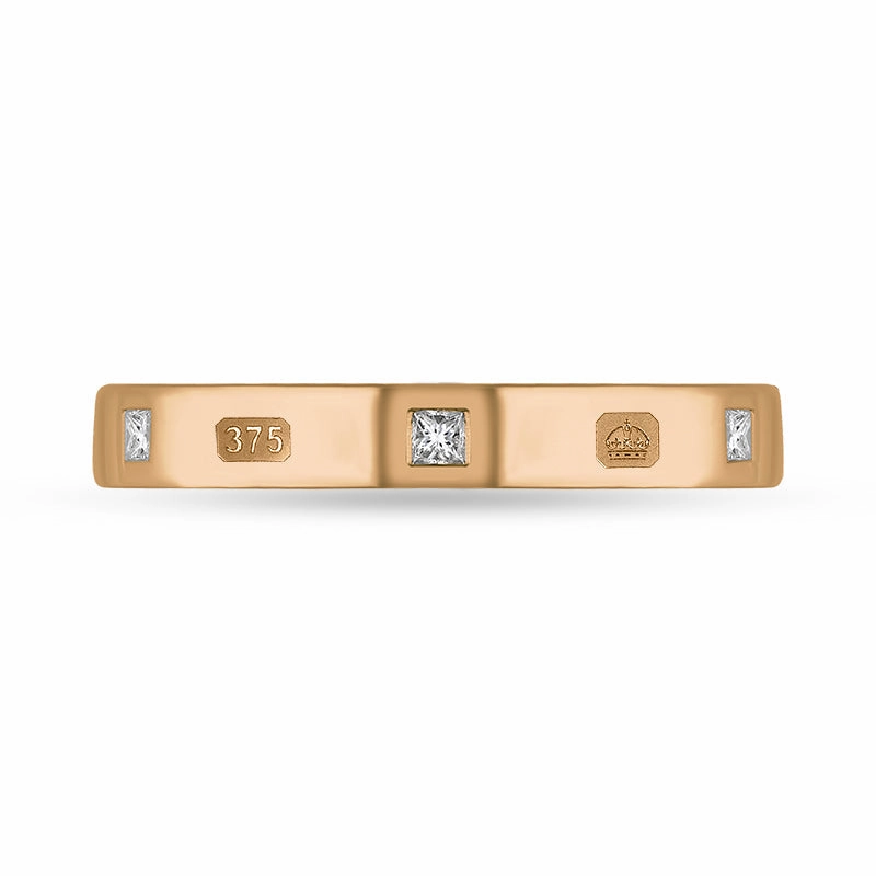 9ct Rose Gold 0.09ct Diamond King's Coronation Hallmark Princess Cut 3mm Ring D