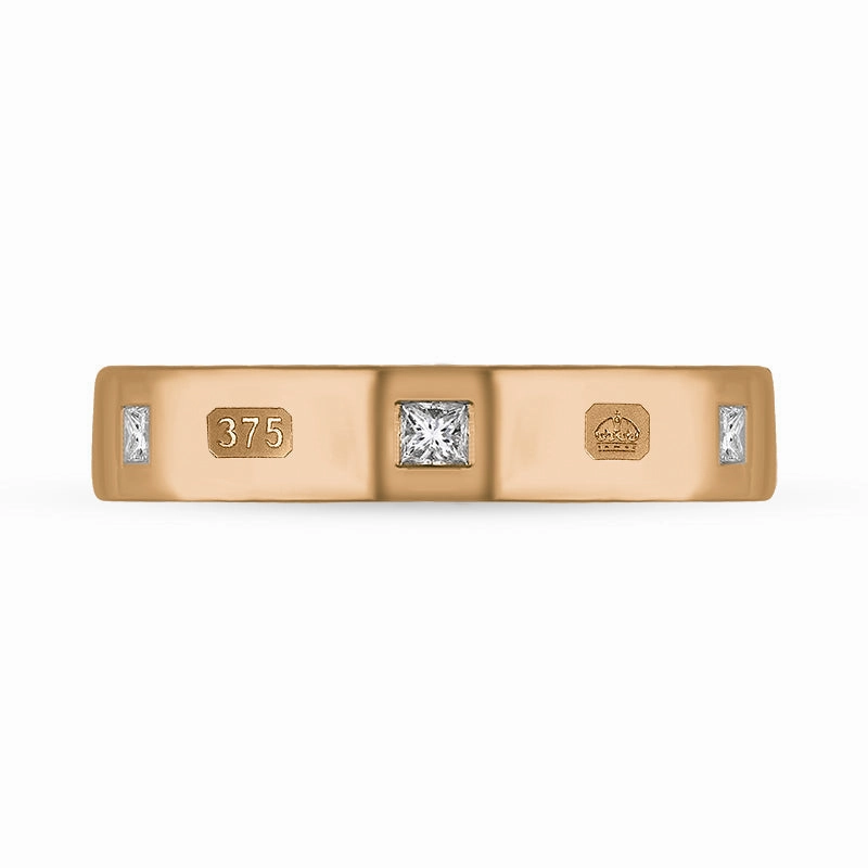 9ct Rose Gold 0.18ct Diamond King's Coronation Hallmark Princess Cut 4mm Ring D