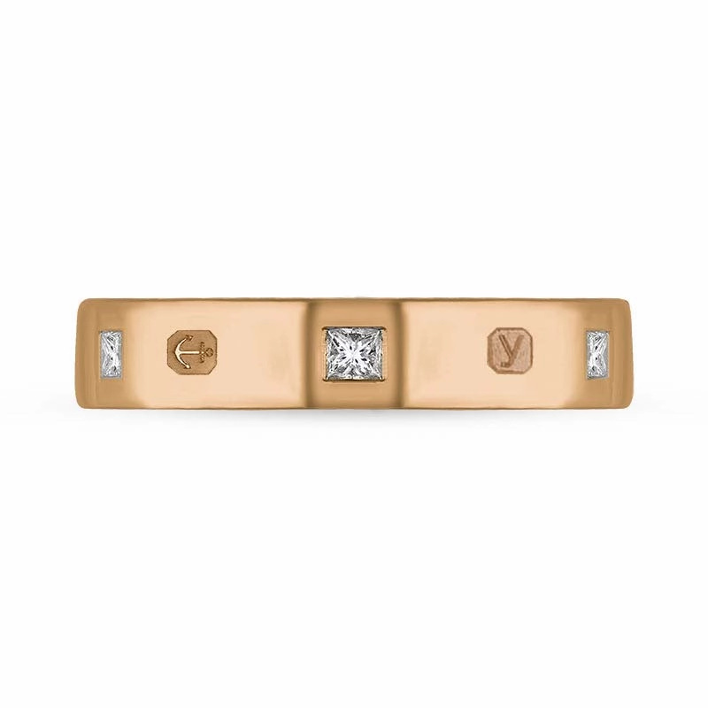 9ct Rose Gold 0.18ct Diamond King's Coronation Hallmark Princess Cut 4mm Ring D