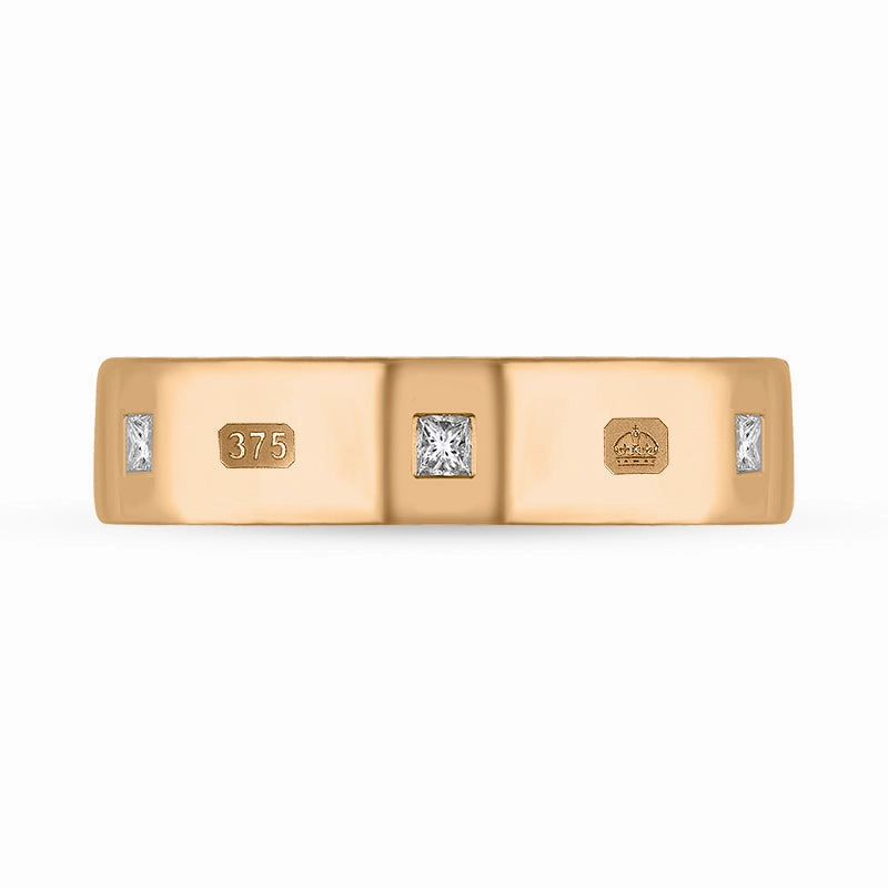 9ct Rose Gold 0.24ct Diamond King's Coronation Hallmark Princess Cut 5mm Ring D