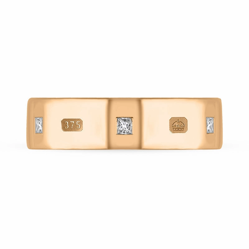 9ct Rose Gold 0.36ct Diamond King's Coronation Hallmark Princess Cut 6mm Ring D