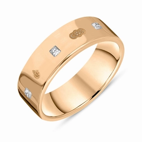 9ct Rose Gold 0.36ct Diamond Queen's Jubilee Hallmark Princess Cut 6mm Ring D