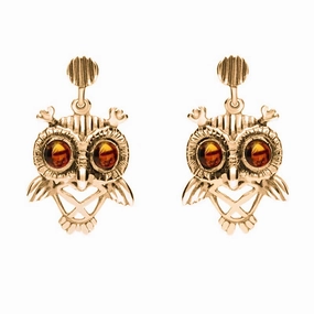 9ct Rose Gold Amber Orange Owl Stud Earrings