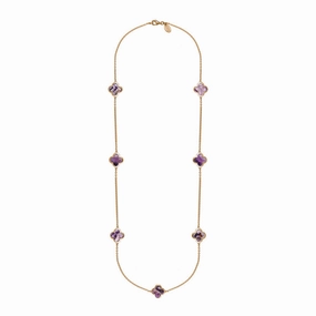9ct Rose Gold Blue John Bloom Four Leaf Clover Long Necklace