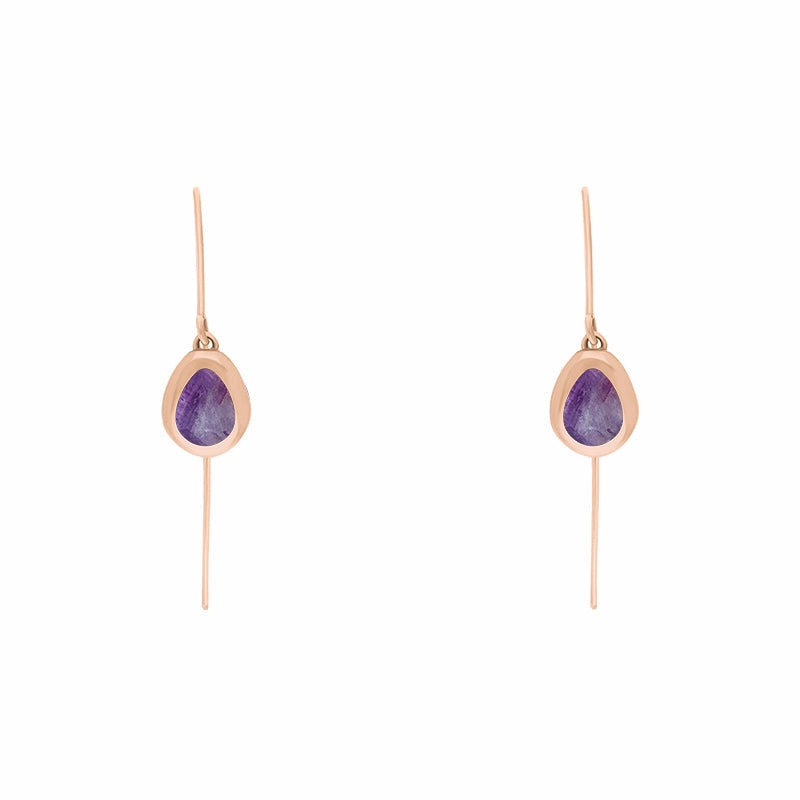 9ct Rose Gold Blue John Cross Disc Drop Earrings