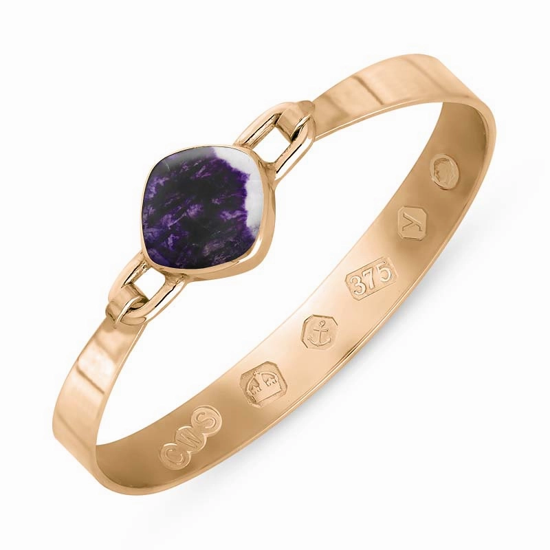 9ct Rose Gold Blue John King's Coronation Hallmark Wide Cushion Bangle D