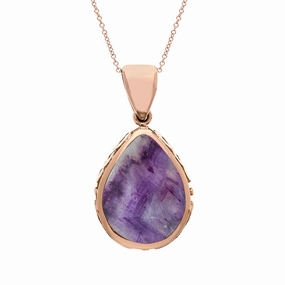 9ct Rose Gold Blue John Mother Of Pearl Double Sided Celtic Pear Cut Fob Necklace