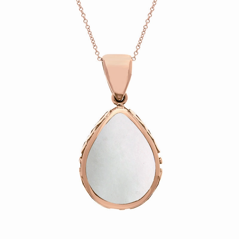 9ct Rose Gold Blue John Mother Of Pearl Double Sided Celtic Pear Cut Fob Necklace