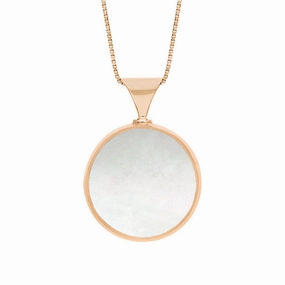 9ct Rose Gold Blue John Mother of Pearl Queens Jubilee Hallmark Double Sided Round Necklace D