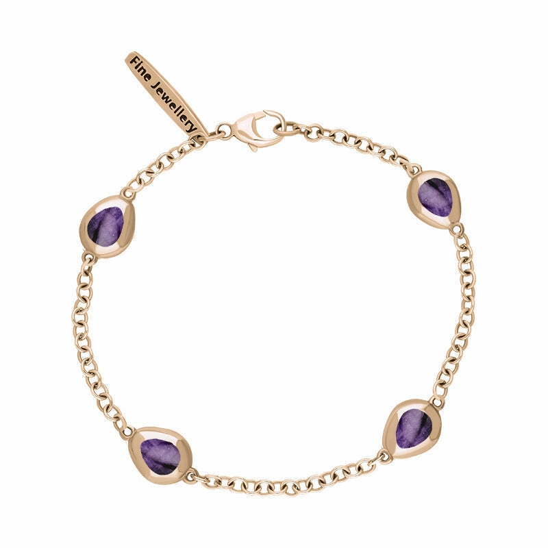 9ct Rose Gold Blue John Oval Cross Detail Four Stone Bracelet