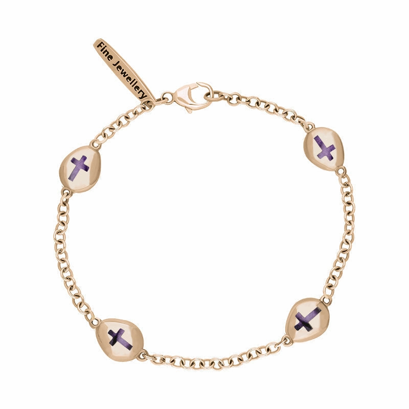 9ct Rose Gold Blue John Oval Cross Detail Four Stone Bracelet