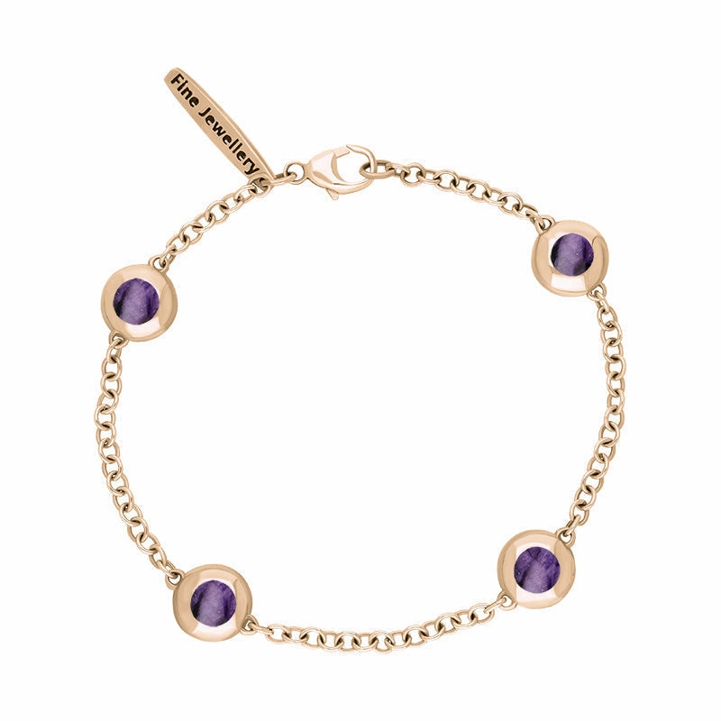 9ct Rose Gold Blue John Oval Heart Detail Four Stone Bracelet