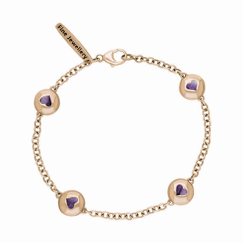 9ct Rose Gold Blue John Oval Heart Detail Four Stone Bracelet