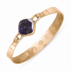 9ct Rose Gold Blue John Queen's Jubilee Hallmark Wide Cushion Bangle D