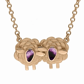 9ct Rose Gold Blue John Two Large Sheep Necklace