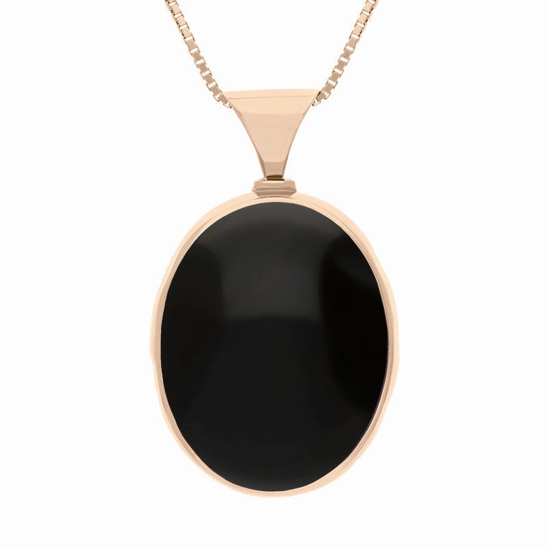 9ct Rose Gold Blue John Whitby Jet Queens Jubilee Hallmark Double Sided Oval Necklace D