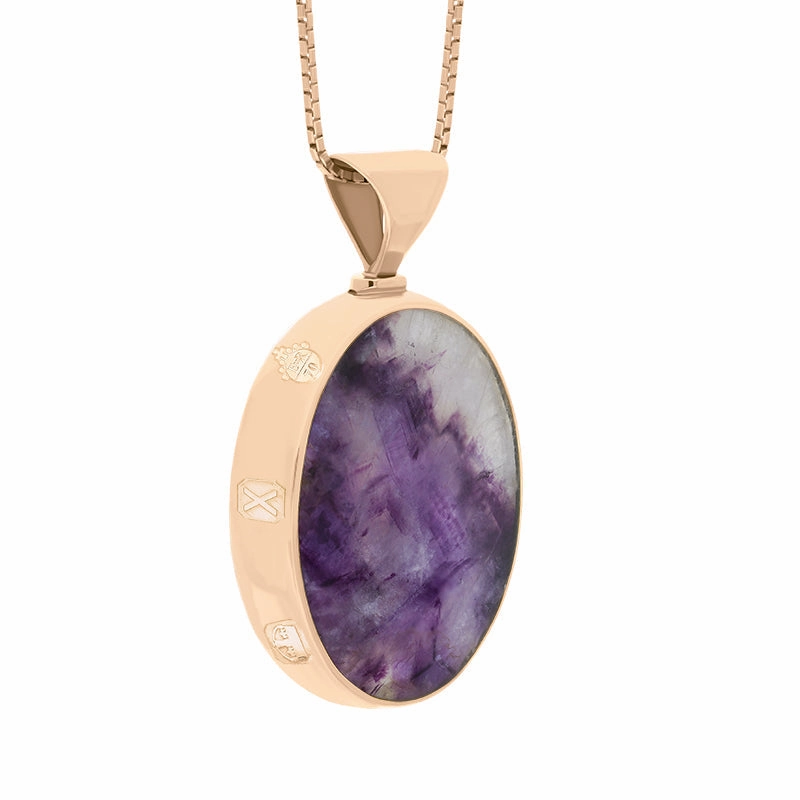 9ct Rose Gold Blue John Whitby Jet Queens Jubilee Hallmark Double Sided Oval Necklace D